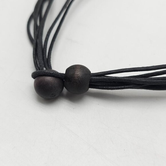 Black Wooden Bead Multi Strand Necklace With Silver Tone Accents - Picture 4 of 5